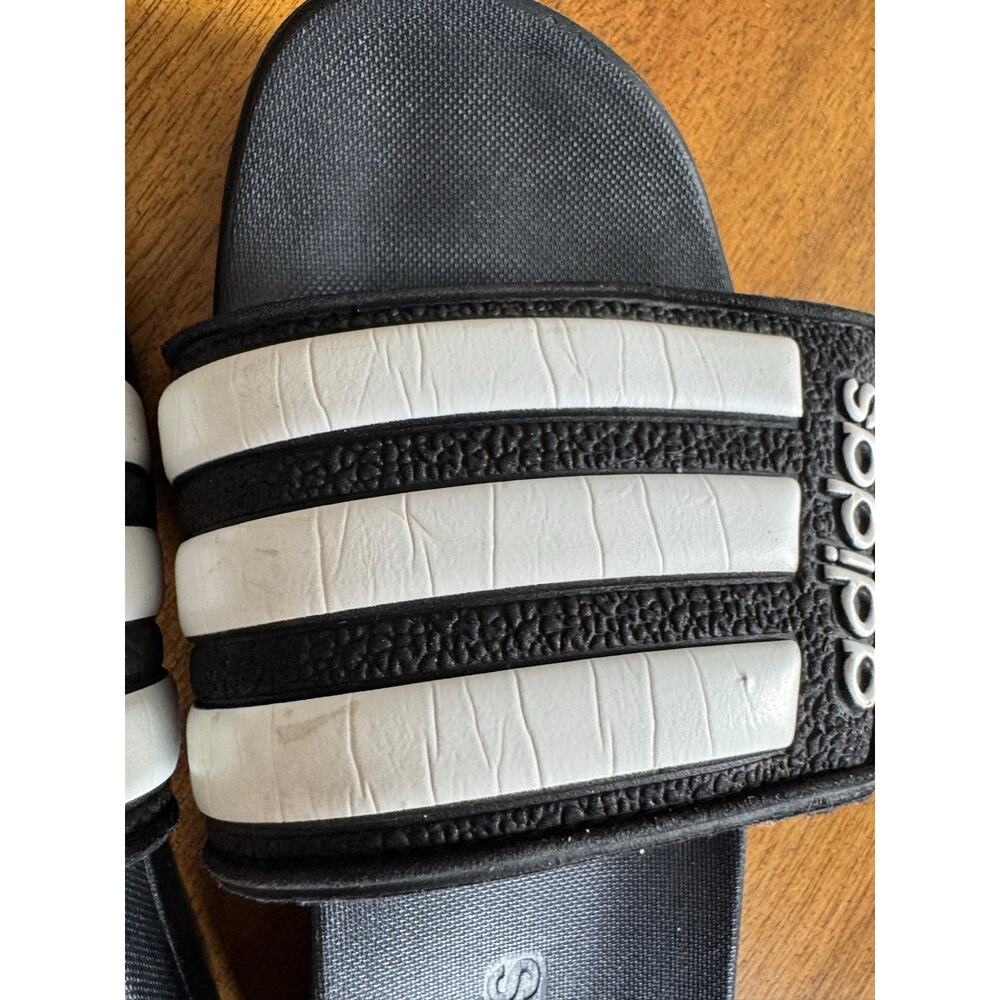 Adidas Black & White Slides Sandals Kids Size US 1 3-Stripes Comfort - Picture 3 of 9